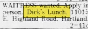 Pennys Restaurant (Dicks Lunch, Franks Country Oven) - Oct 16 1968 Article